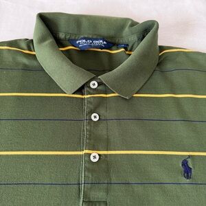 POLO Golf Ralph Lauren XL 100% Pima Cotton Striped Polo Shirt Green Yellow